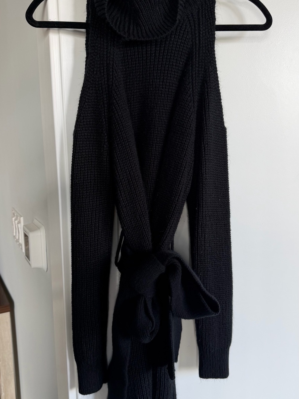 Lulus Black Cold-Shoulder Tie-Front Women's Sweater